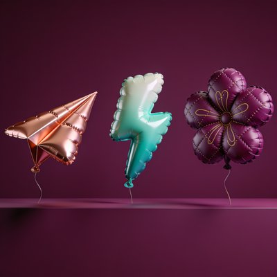 Colorful Balloon Shapes on a Purple Background