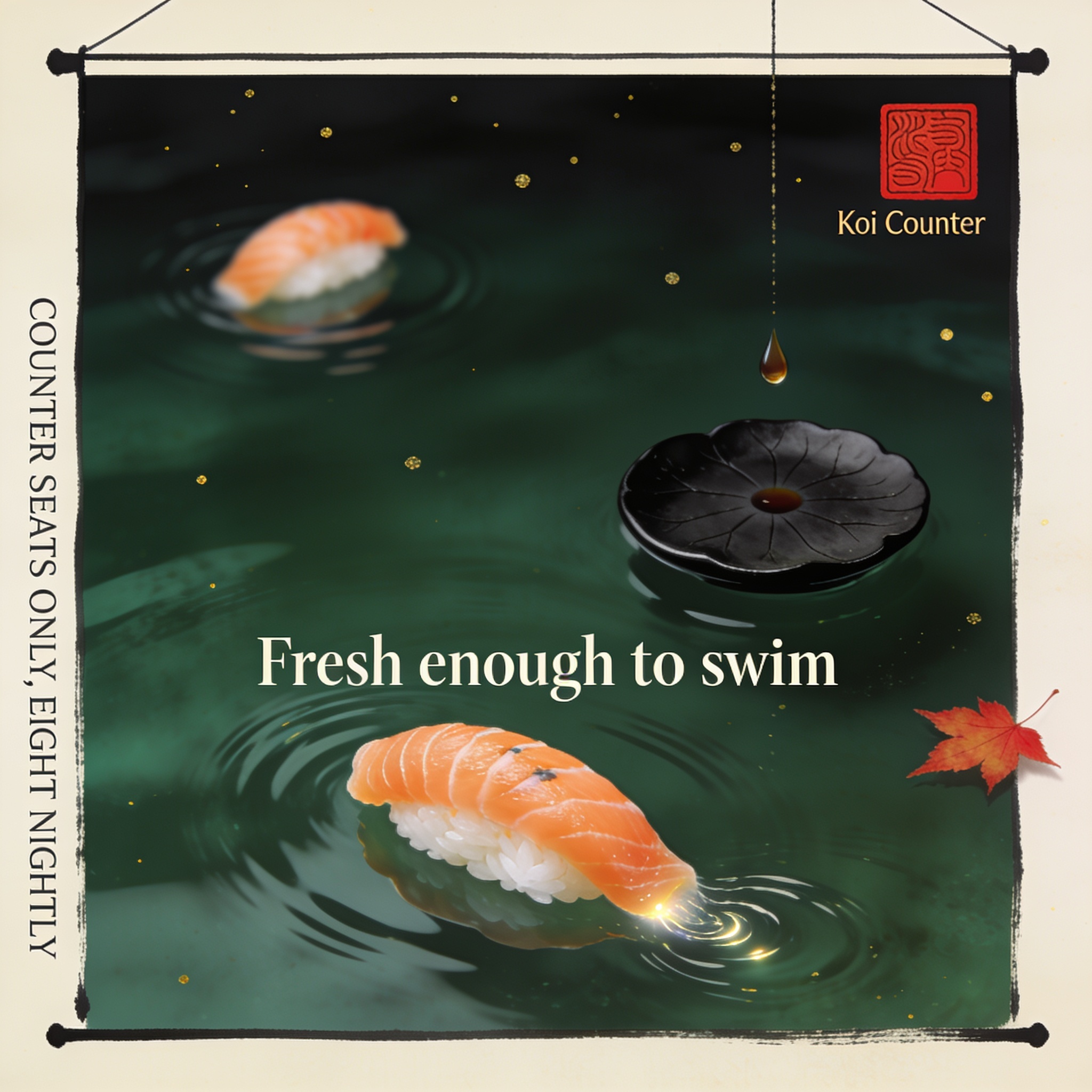 Artistic Sushi Presentation with Koi Theme