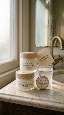 Elegant Arrangement of Skincare Products in a Bathroom Setting