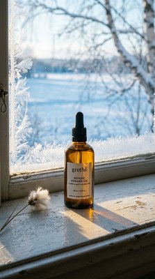 Nordic Strand Oil Bottle on Frosted Window Sill