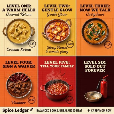 Spice Ledger Menu Featuring Unique Dishes and Heat Levels
