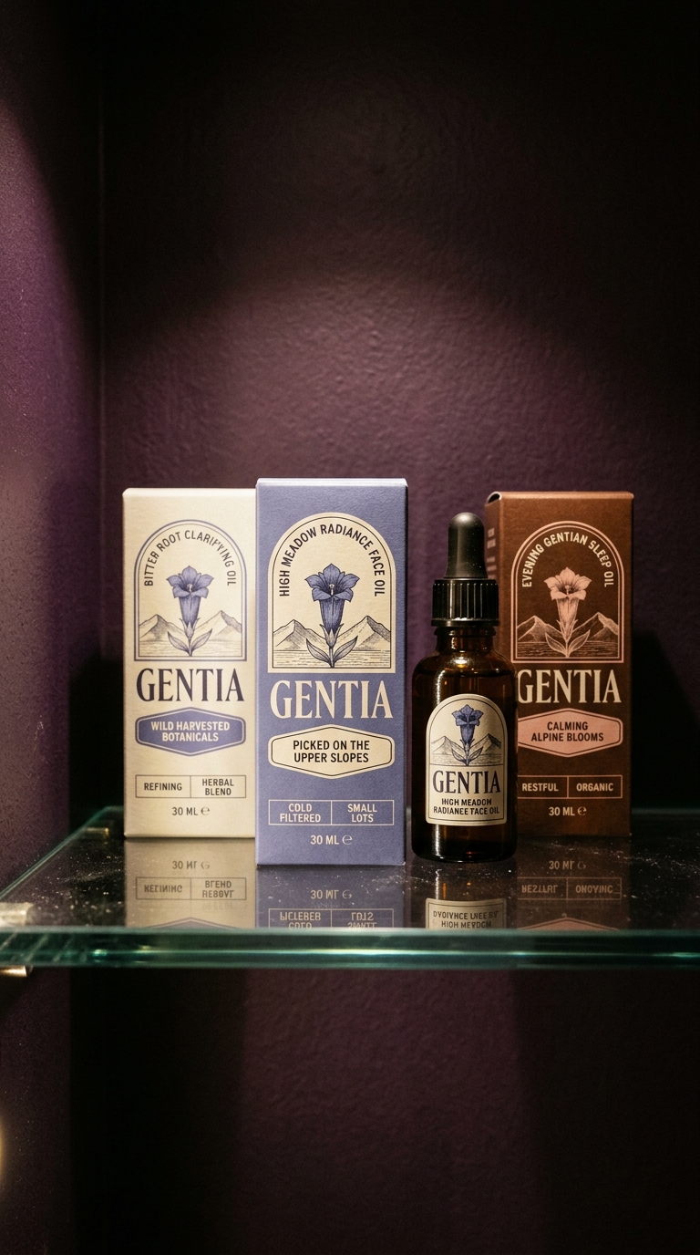 Gentia Natural Skincare Products Displayed on Shelf