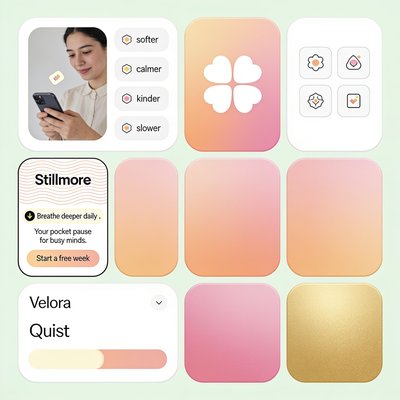 Wellness App Interface with Calming Colors and Features