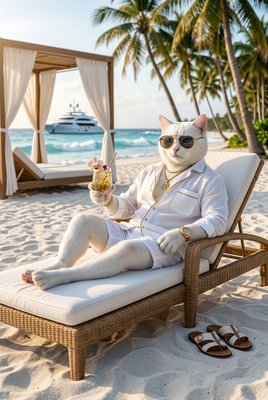 Cat at Tropical Beach