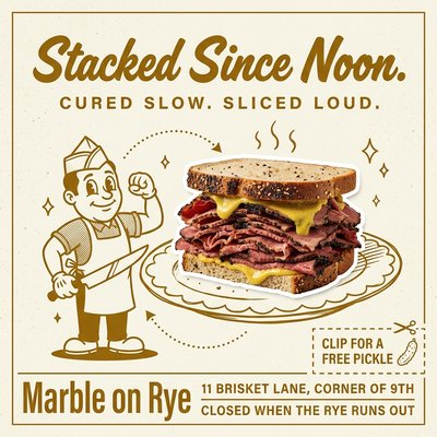Delicious Marble on Rye Sandwich Advertisement