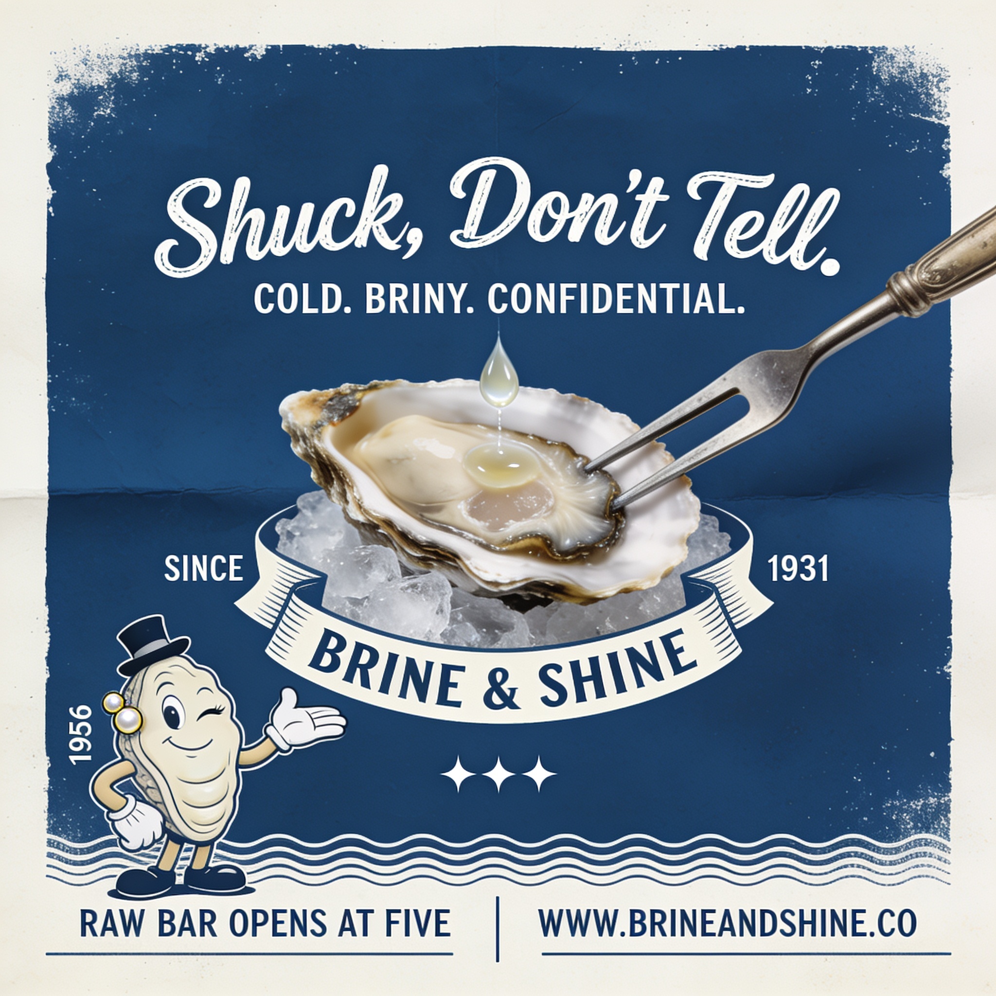 Brine & Shine Raw Bar Advertisement Featuring an Oyster