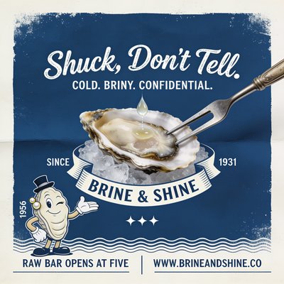Brine & Shine Raw Bar Advertisement Featuring an Oyster