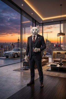Cat in Penthouse with City View