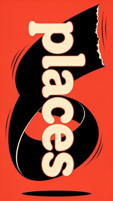 Creative Typography Design Featuring '6 Places' on Bold Red Background