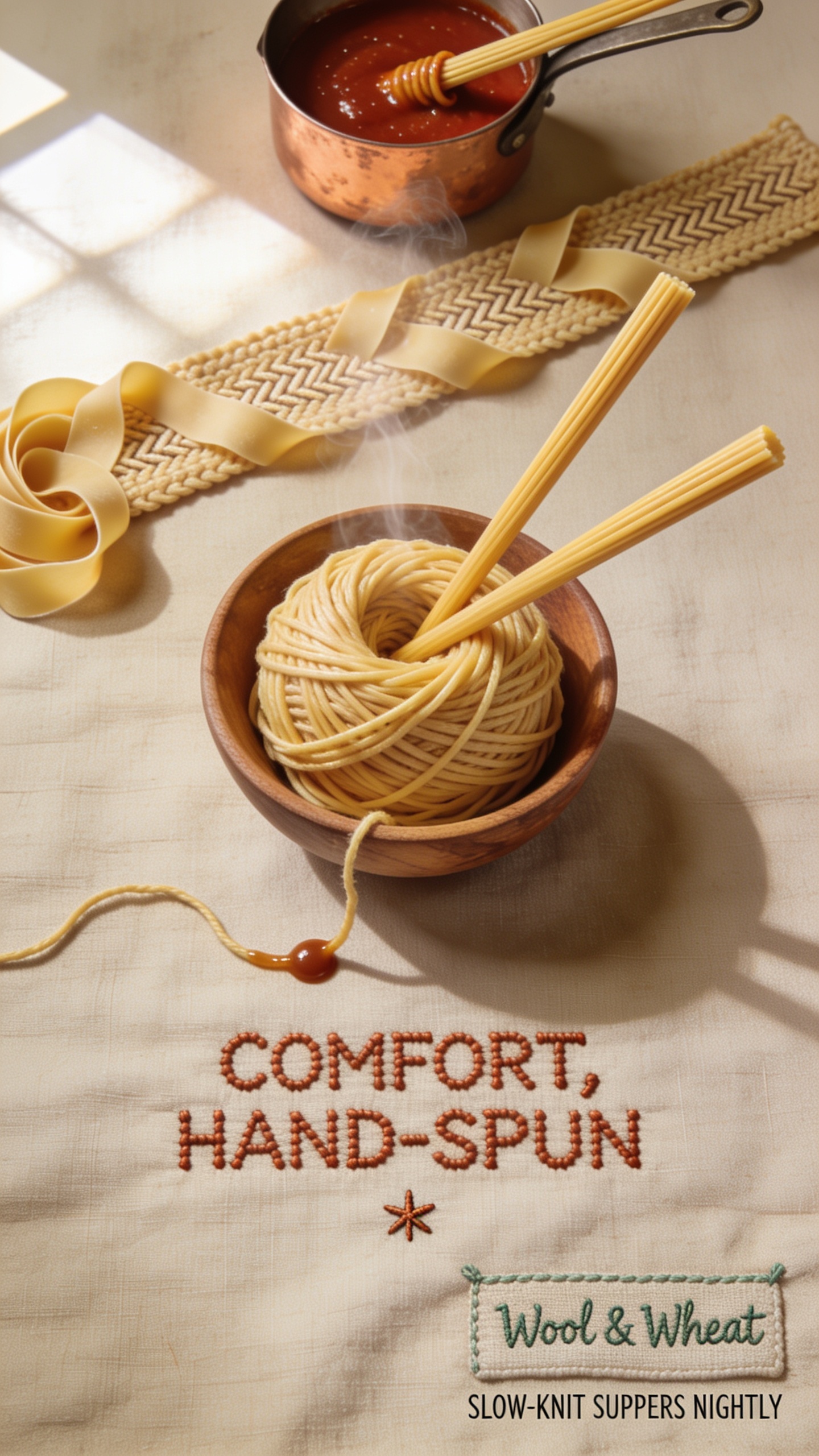 Cozy Kitchen Scene Featuring Hand-Spun Comfort Food