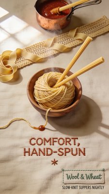 Cozy Kitchen Scene Featuring Hand-Spun Comfort Food