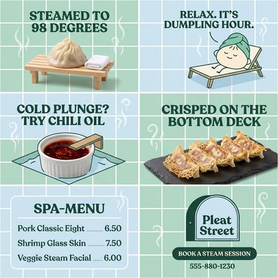 Delicious Dumpling Menu with Spa Theme
