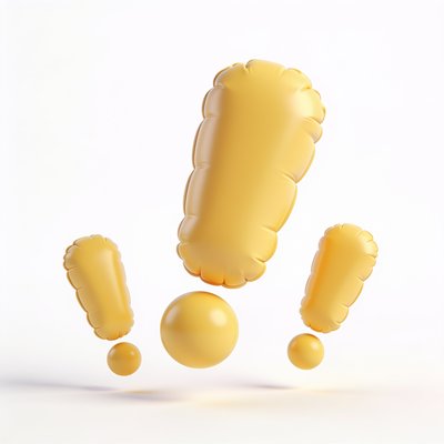 Playful Yellow Exclamation Marks and Sphere on White Background