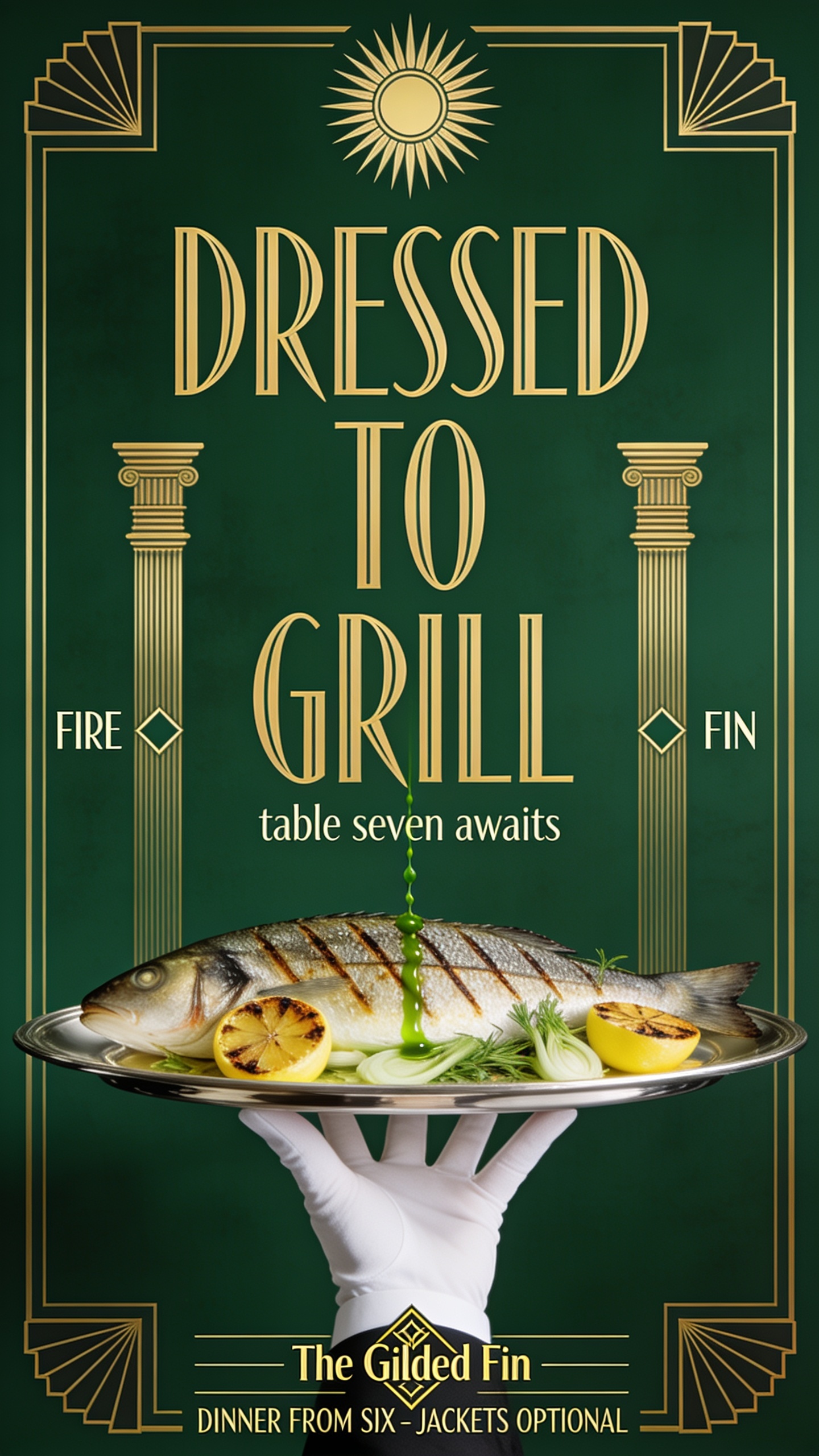 Elegant Dining Invitation with Grilled Fish Theme