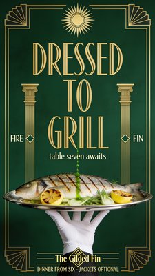 Elegant Dining Invitation with Grilled Fish Theme