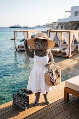 Gray Cat - Beach Vacation