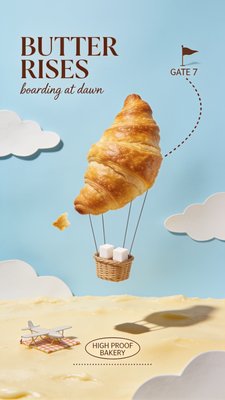 Whimsical Croissant Hot Air Balloon at Dawn