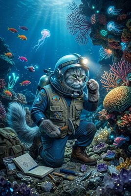 Cat Geologist - Underwater Dive
